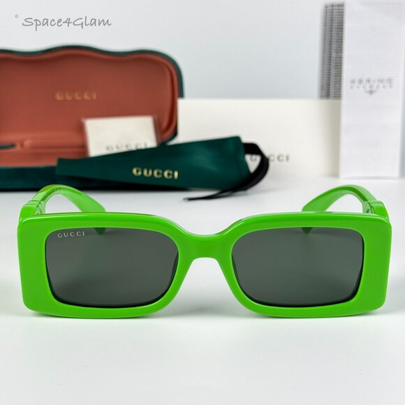 BRAND NEW Gucci GG1325S 009 Acid Green Grey Rectangle Unisex Sunglasses GG 1325S - Picture 3 of 10
